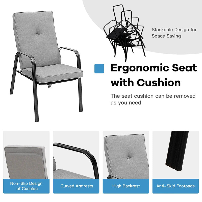 4 Patio Dining Stackable Chairs Set with High-Back Cushions by DirectDeals