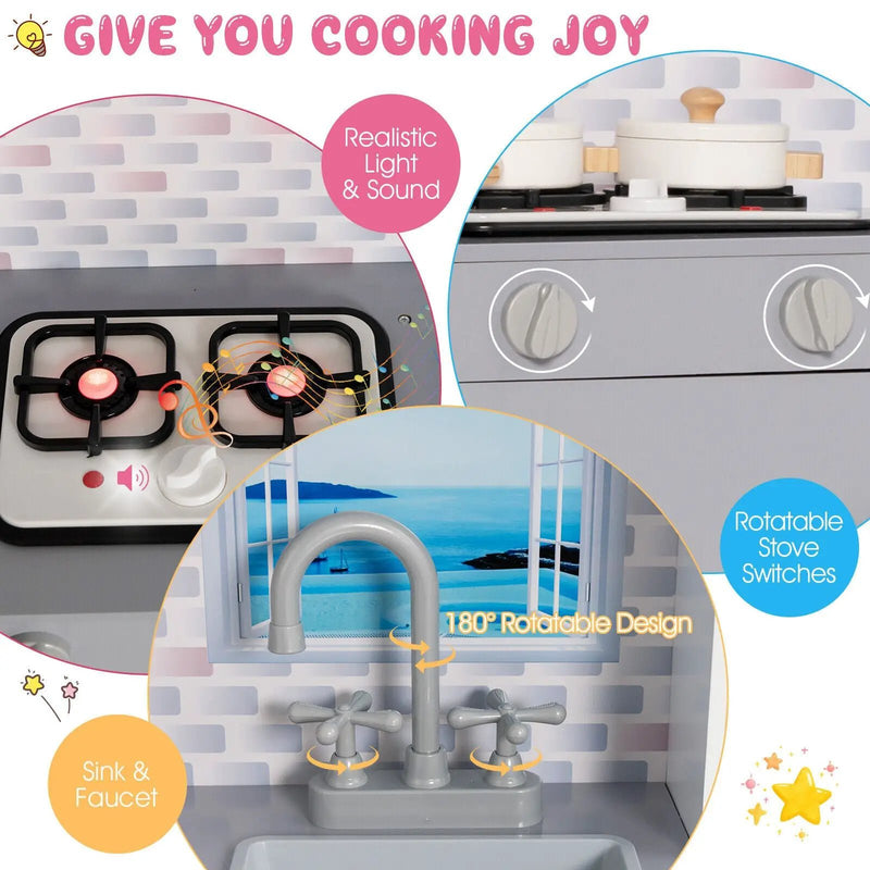 2-In-1 Double Sided Kids Kitchen Playset and Dollhouse with Furniture by DirectDeals