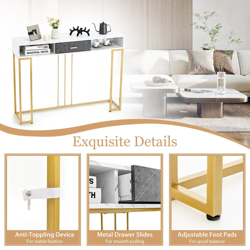 Narrow Long Sofa Table for Living Room-White by DirectDeals