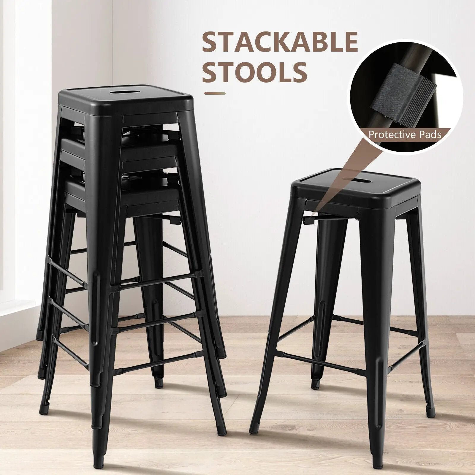 30 Inch Bar Stools Set of 4 with Square Seat and Handling Hole by DirectDeals