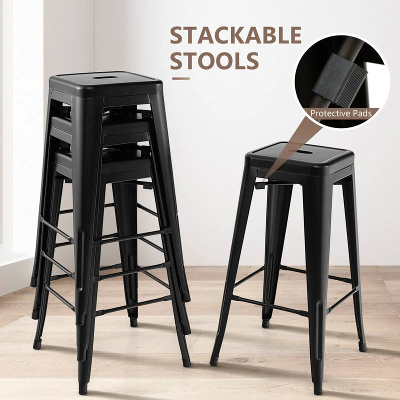 30 Inch Bar Stools Set of 4 with Square Seat and Handling Hole by DirectDeals