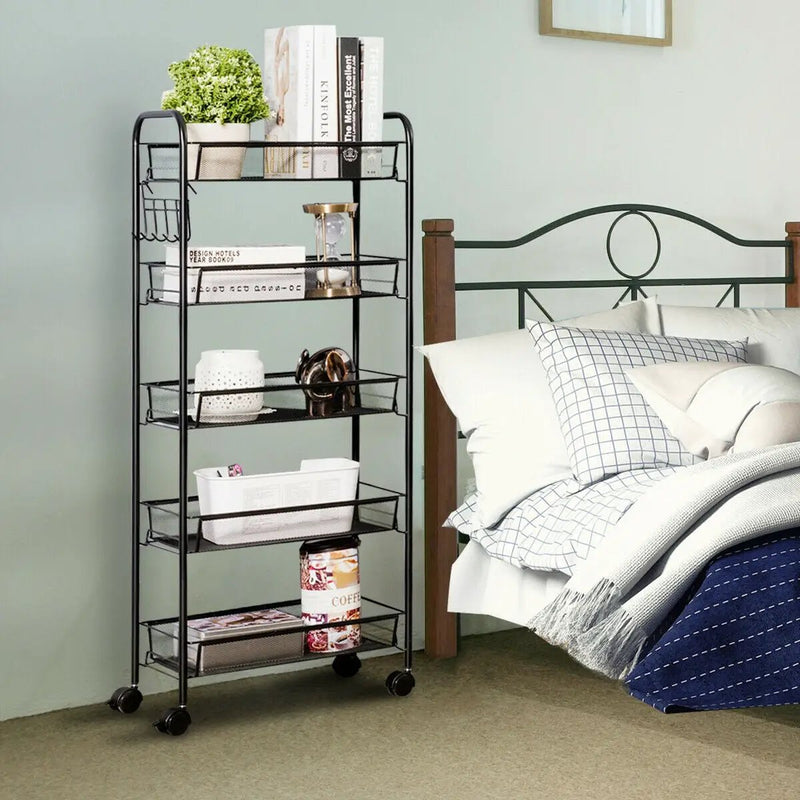 5 Tier Mesh Rolling File Utility Cart Storage Basket-Black by DirectDeals