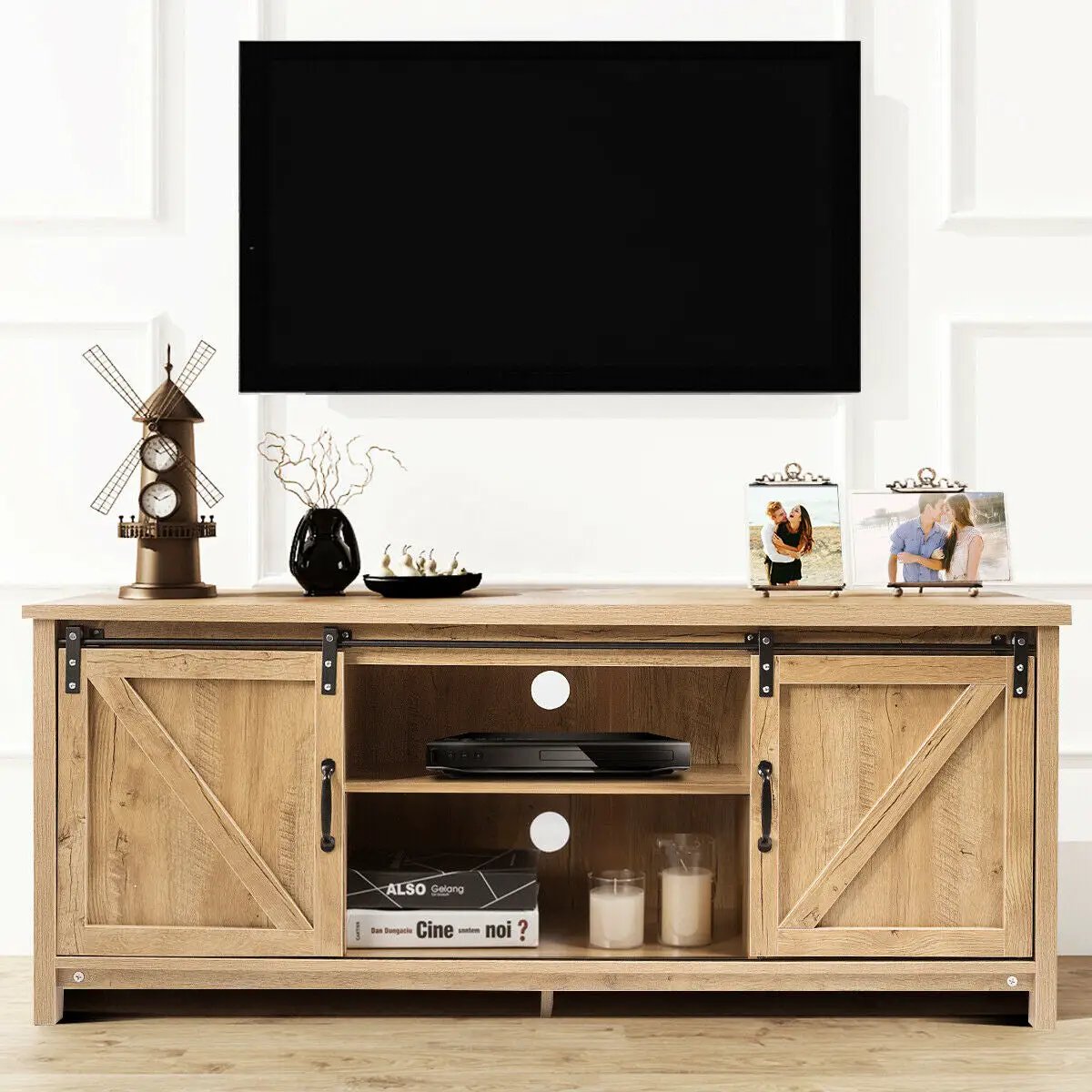 TV Stand Media Center Console Cabinet with Sliding Barn Door by DirectDeals