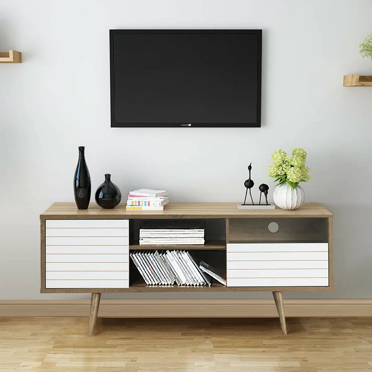 Mid-Century Modern TV Stand for TVs up to 65 Inch with Storage Shelves by DirectDeals
