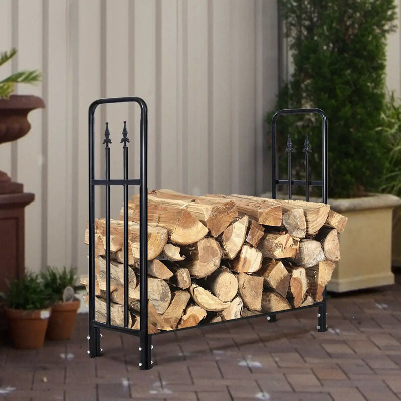 4 Feet Outdoor Heavy Duty Steel Firewood Wood Storage Rack by DirectDeals