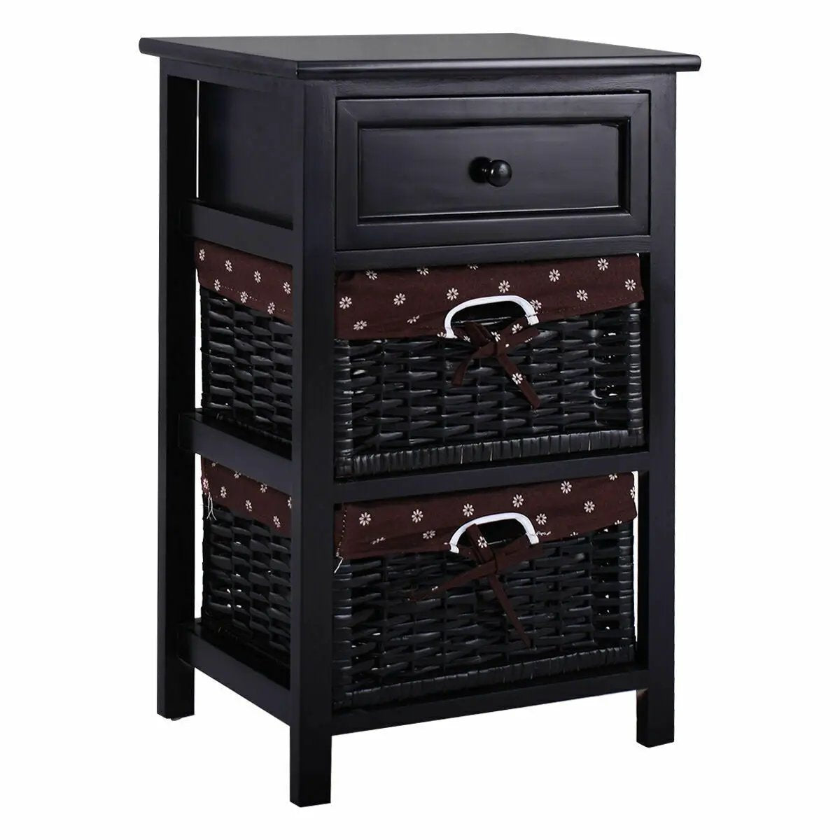 3 Tier Set of 2 Wood Nightstand with 1 and 2 Drawer by DirectDeals
