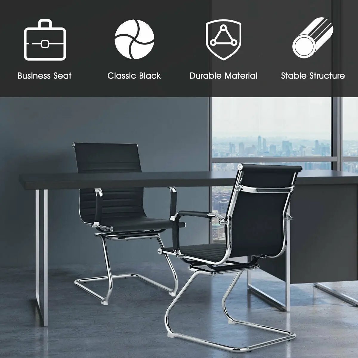 Set of 2 Heavy Duty Conference Chair with PU Leather-Black by DirectDeals