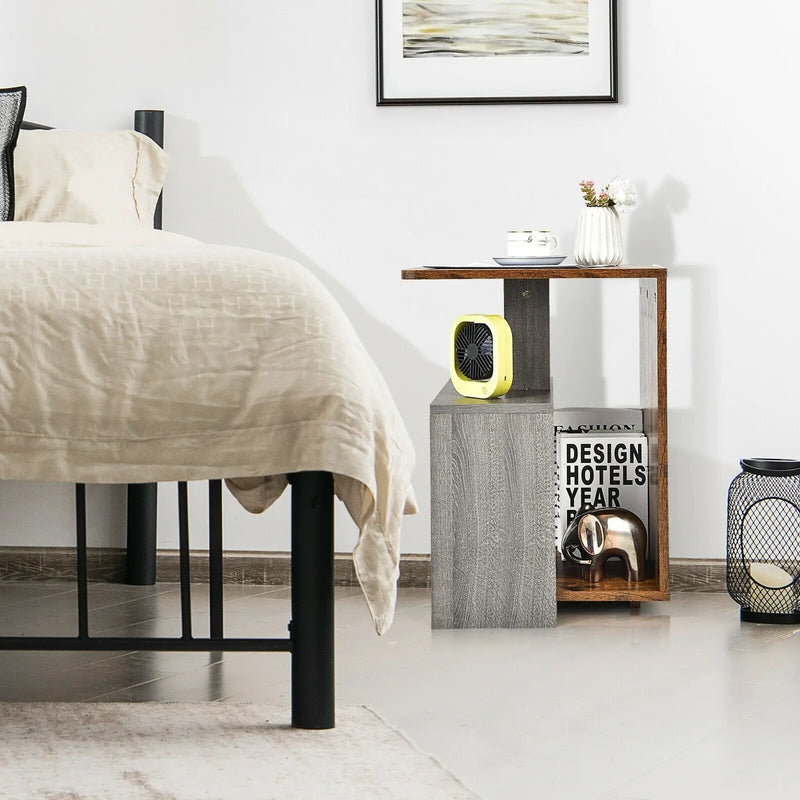 3-Tier End Table with Open Storage Shelf for Living Room Bedroom-Brown by DirectDeals