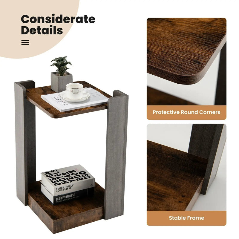 2-Tier Square End Table with Open Storage Shelf for Small Space-Coffee by DirectDeals