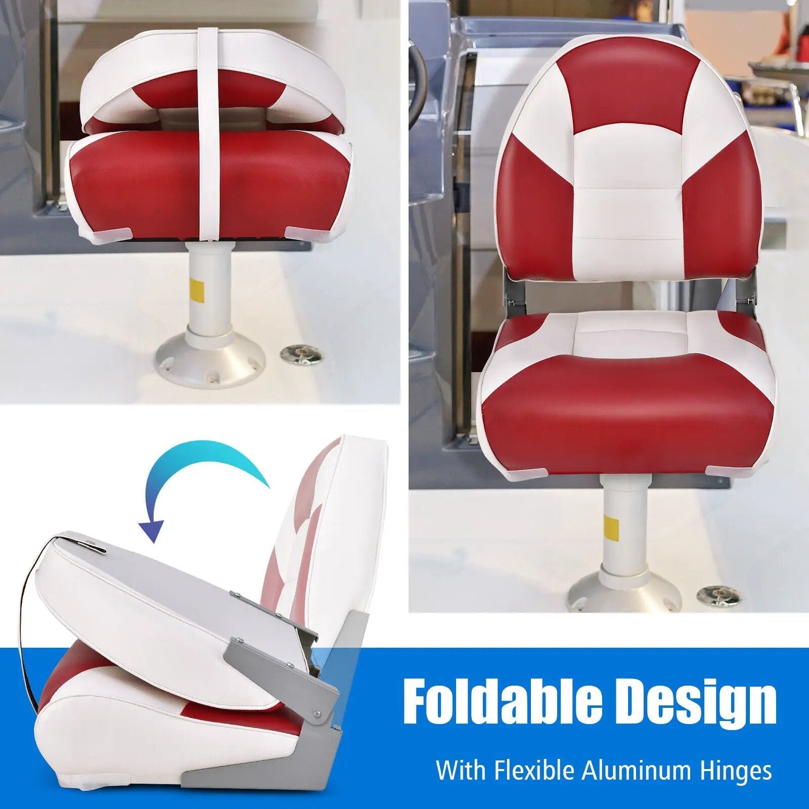 Low Back Boat Seat Folding Fishing chair with Thickened High-density Sponge Padding-Red by DirectDeals