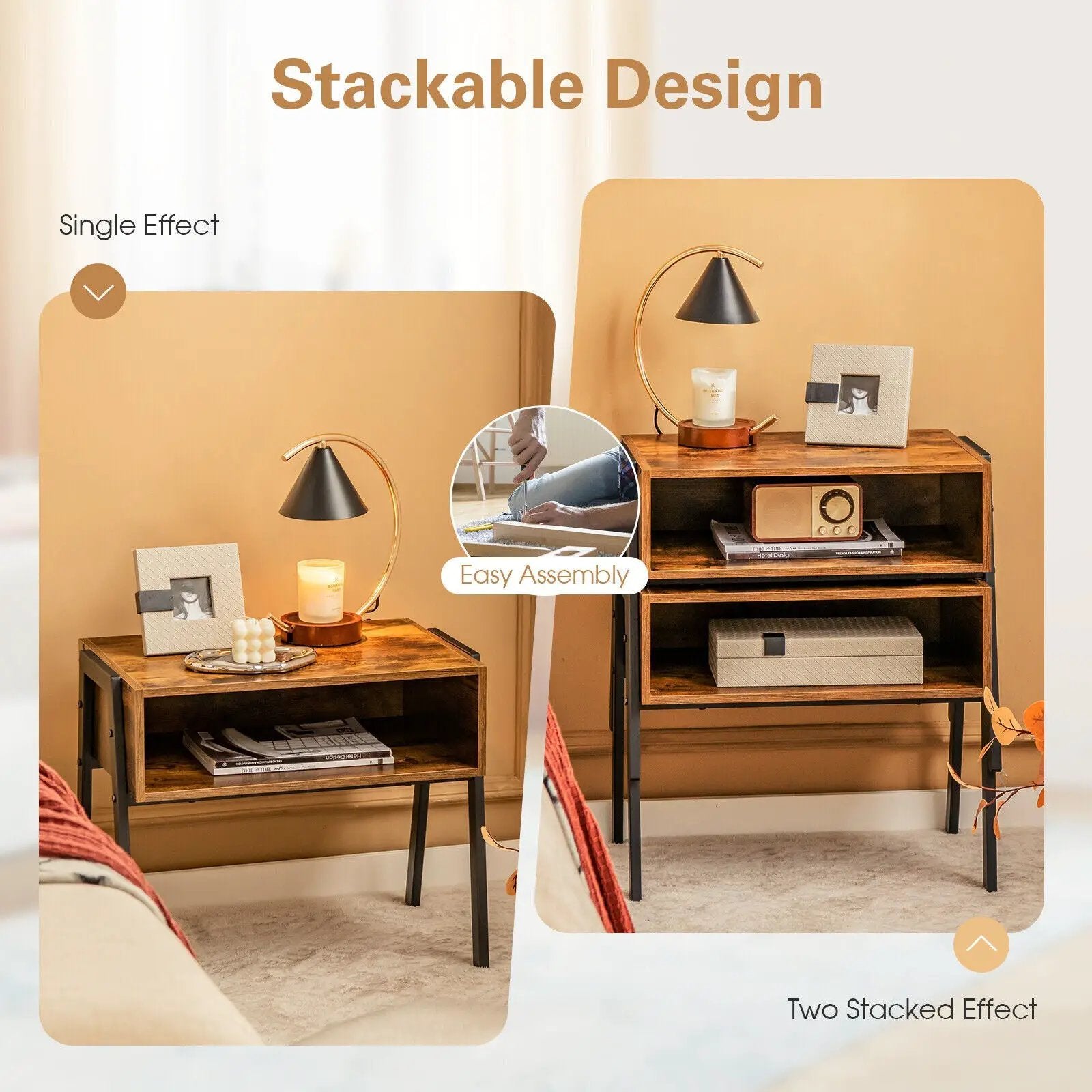 1 Piece Stackable Night Stand Shelf Accent Table with Metal Frame by DirectDeals
