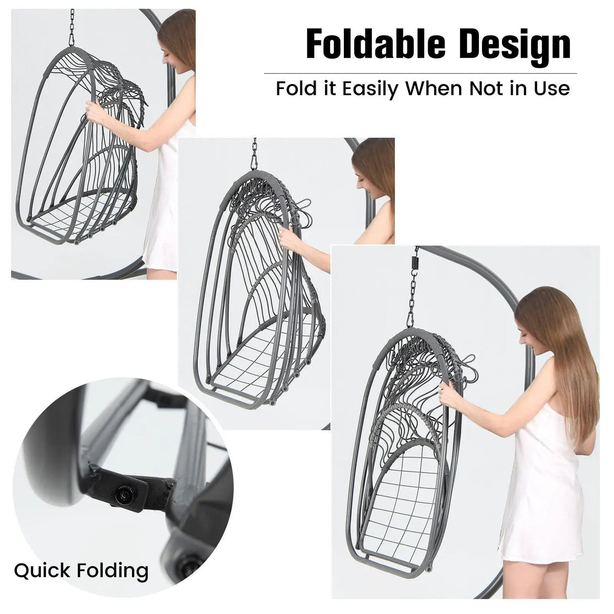 Hanging Folding Egg Chair with Stand Soft Cushion Pillow Swing Hammock, photo 23 of 24