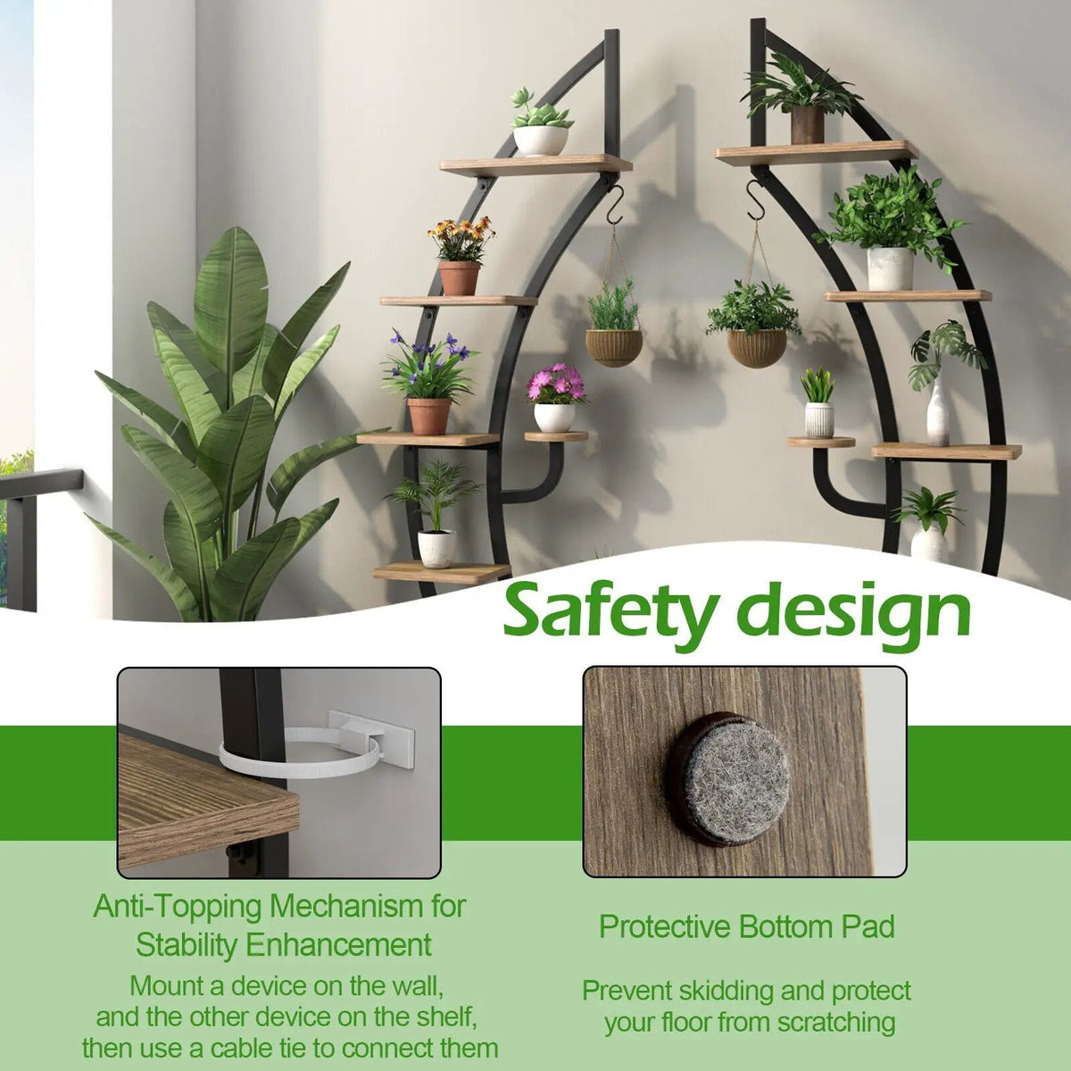 6-Tier 9 Potted Metal Plant Stand Holder Display Shelf with Hook-White, photo 5 of 7