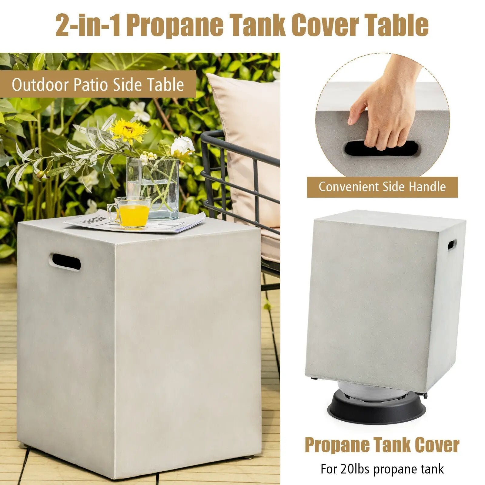 Propane Tank Cover Hideaway Table for Standard 20 Pounds Propane Tank-Gray by DirectDeals