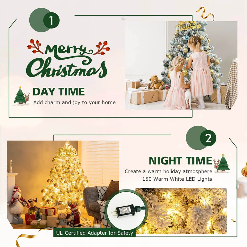 4.5 Feet Pre-Lit Premium Snow Flocked Christmas Tree with 150 Lights by DirectDeals