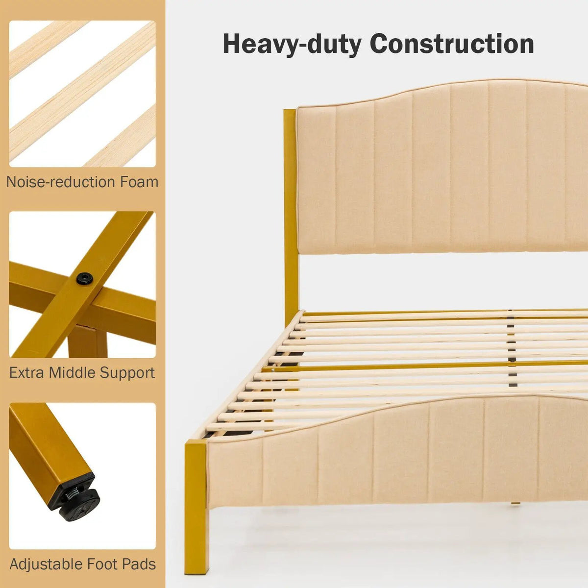 Full/Queen Size Upholstered Bed Frame with Quilted Headboard, photo 5 of 9