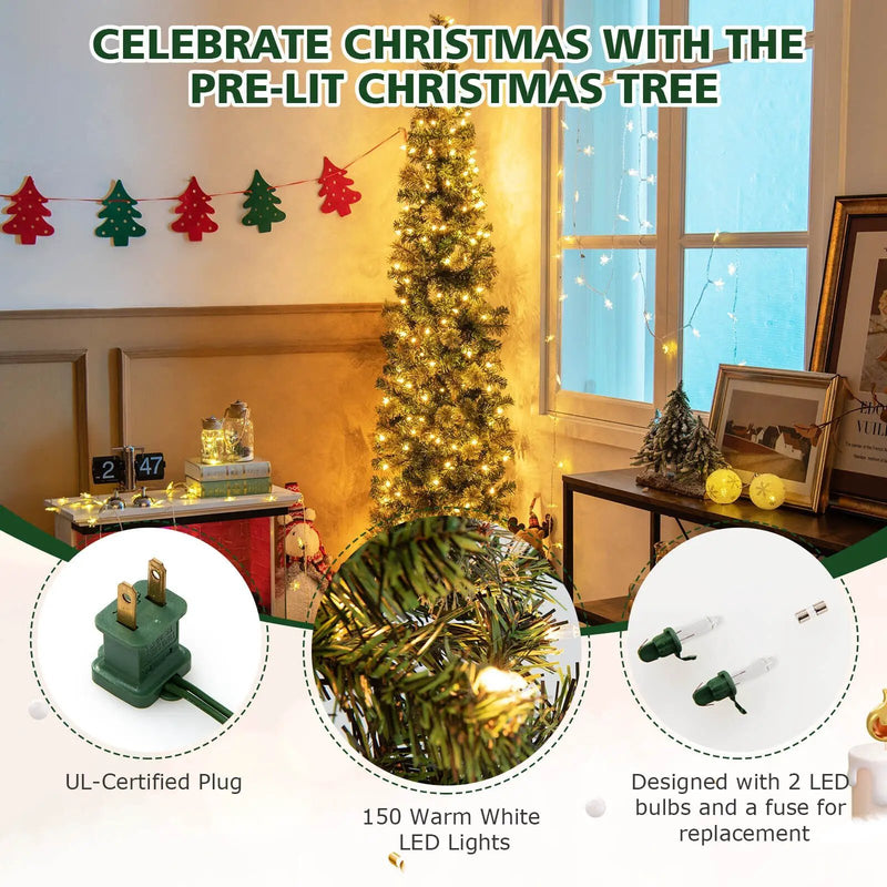 7 Feet Half Christmas Tree with Pine Needles and 150 Lights by DirectDeals