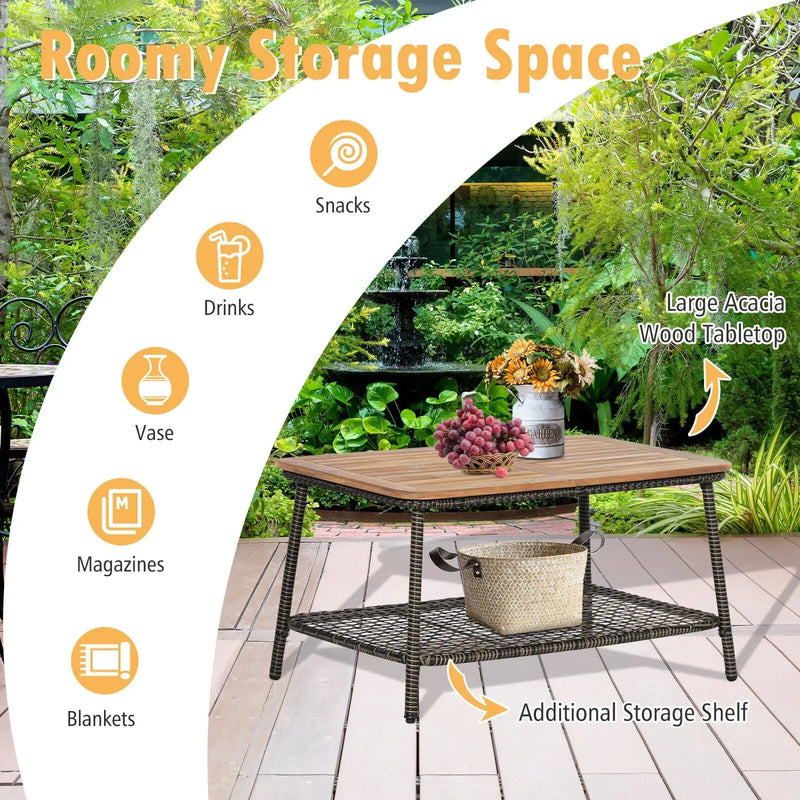 5 Pieces Patio Rattan Furniture Set Cushioned Sofa Armrest Wooden Tabletop-Off White by DirectDeals