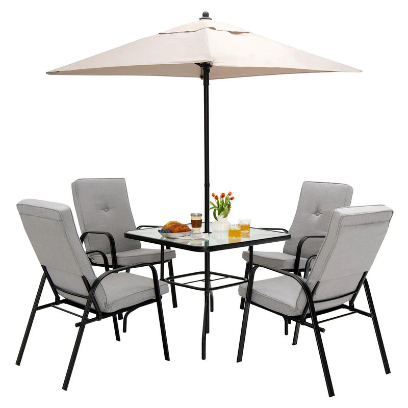 35 Inch Patio Dining Square Tempered Glass Table with Umbrella Hole by DirectDeals