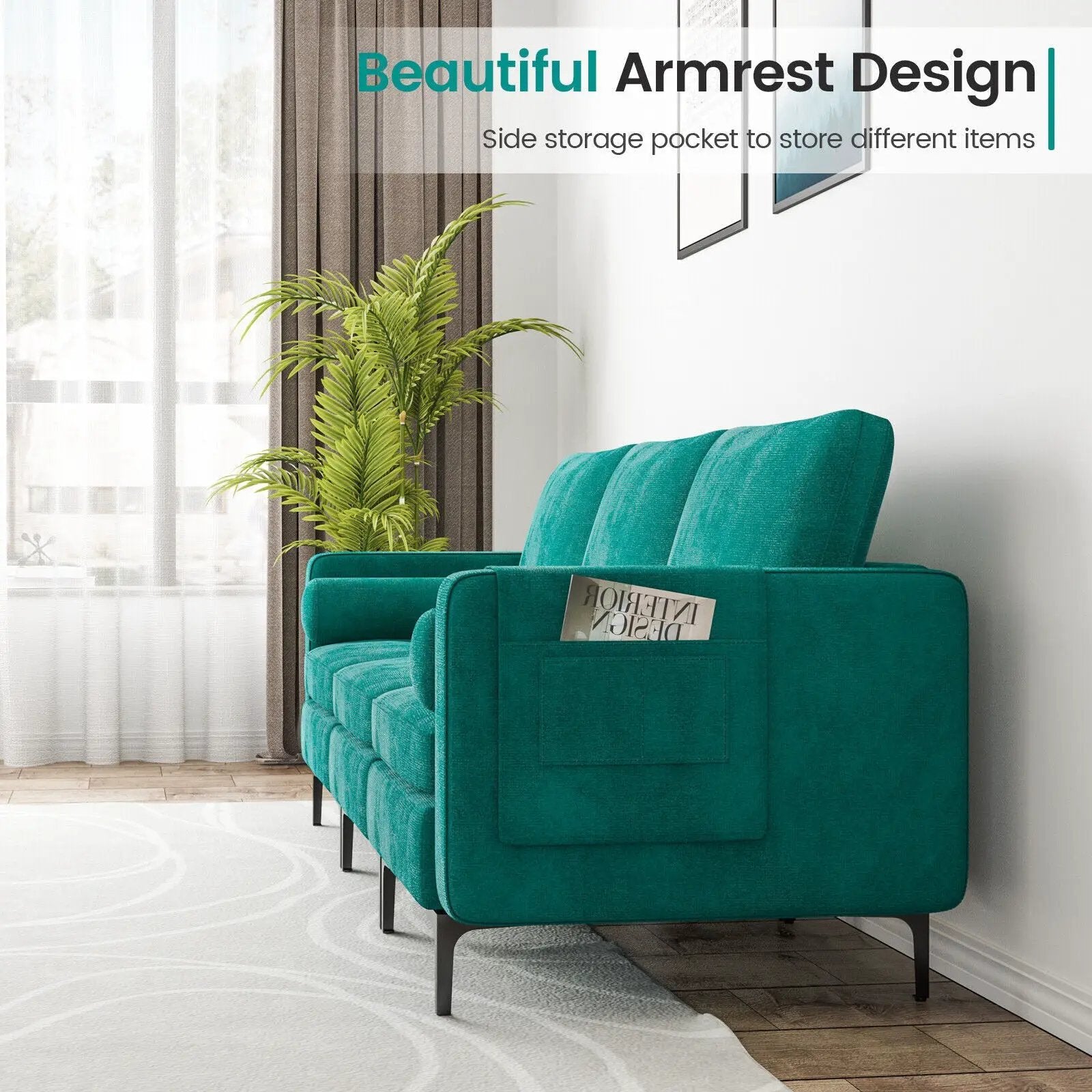 3-Seat Modular Sofa with Storage Pocket and Metal Legs by DirectDeals