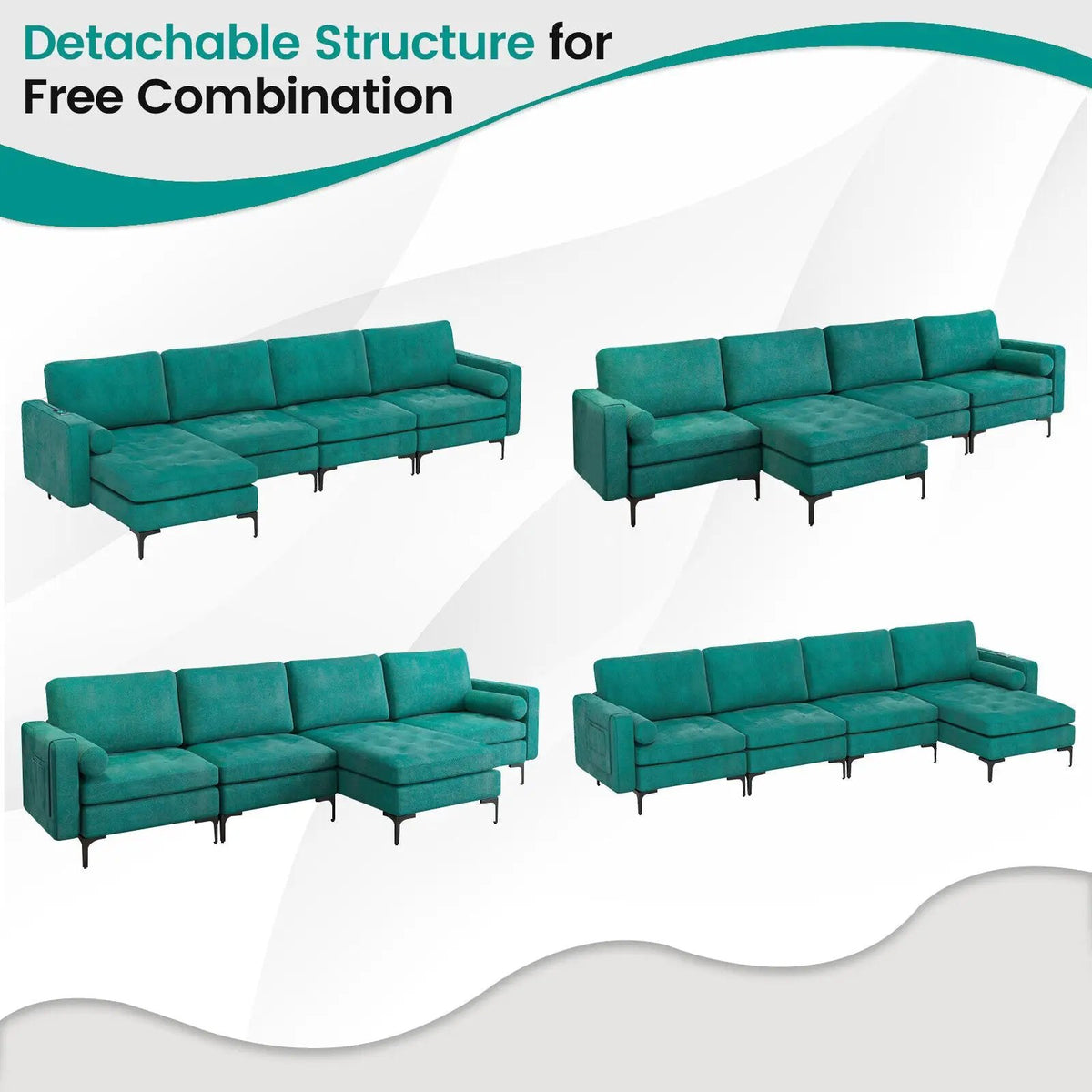 Modular L-shaped 4-Seat Sectional Sofa with Reversible Chaise and 2 USB Socket, photo 39 of 40