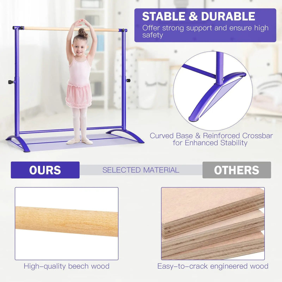 51 Inch Ballet Barre Bar with 4-Position Adjustable Height, photo 13 of 24