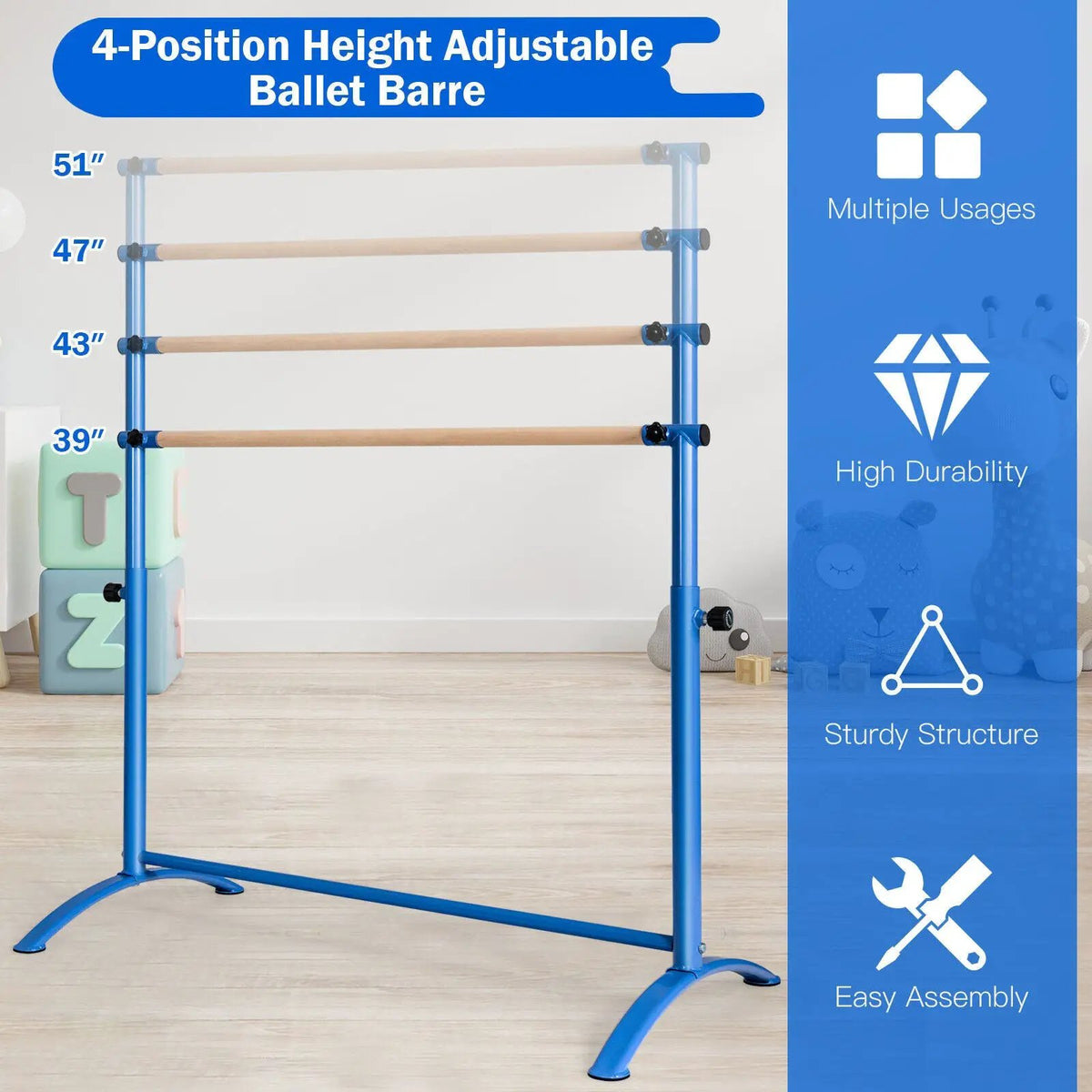 51 Inch Ballet Barre Bar with 4-Position Adjustable Height, photo 20 of 24