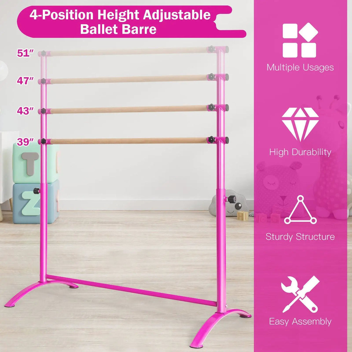 51 Inch Ballet Barre Bar with 4-Position Adjustable Height, photo 22 of 24
