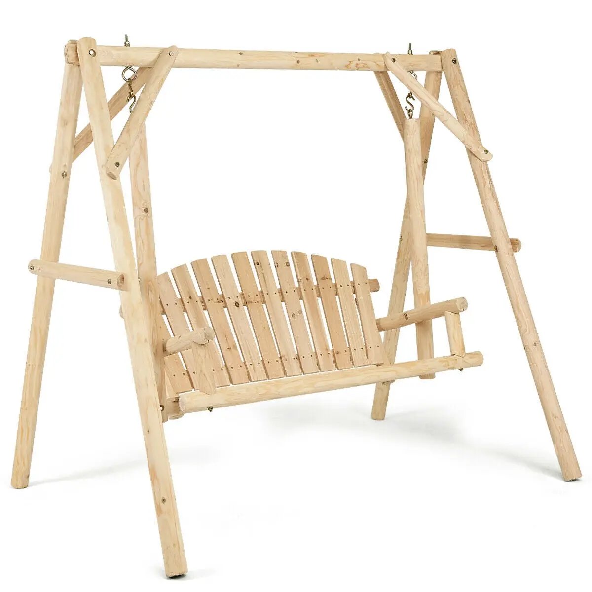 Outdoor Wooden Porch Bench Swing Chair with Rustic Curved Back by DirectDeals