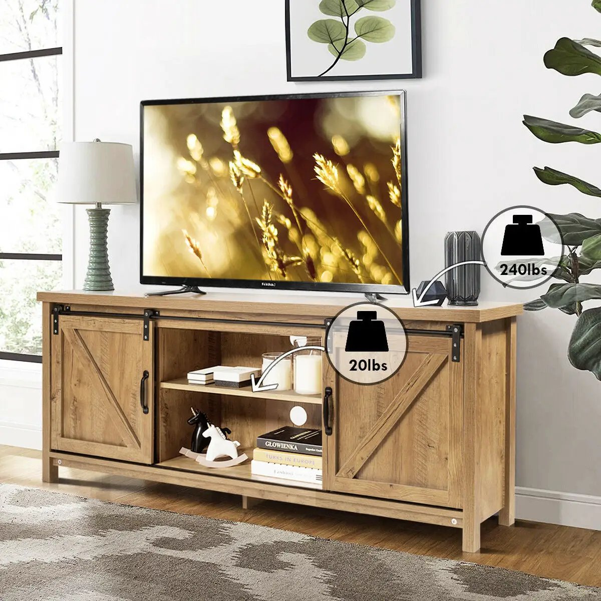 TV Stand Media Center Console Cabinet with Sliding Barn Door by DirectDeals