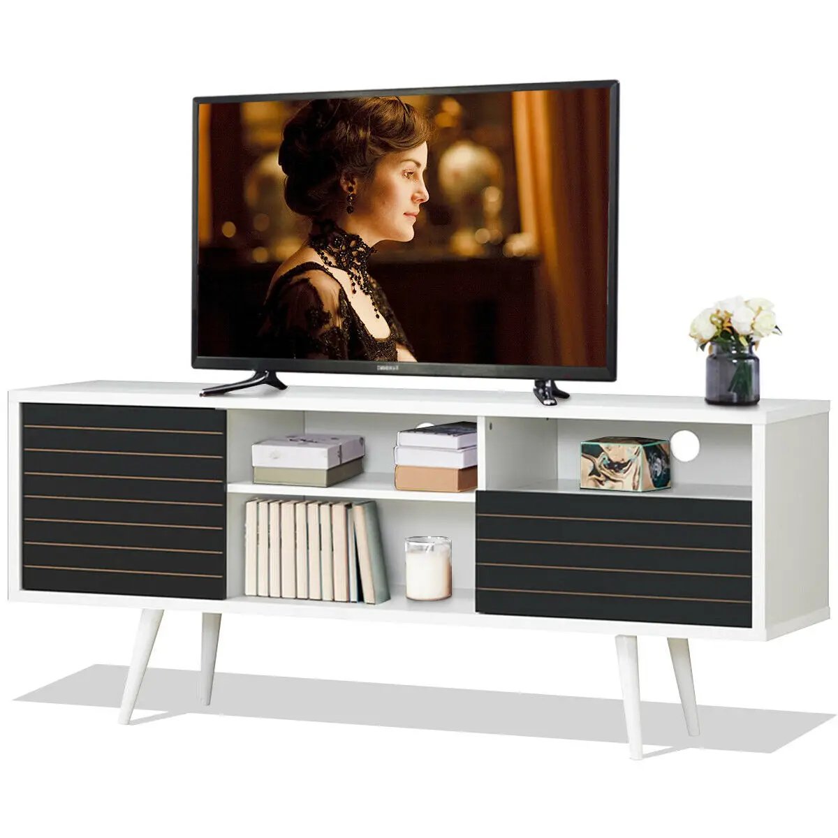 Mid-Century Modern TV Stand for TVs up to 65 Inch with Storage Shelves by DirectDeals