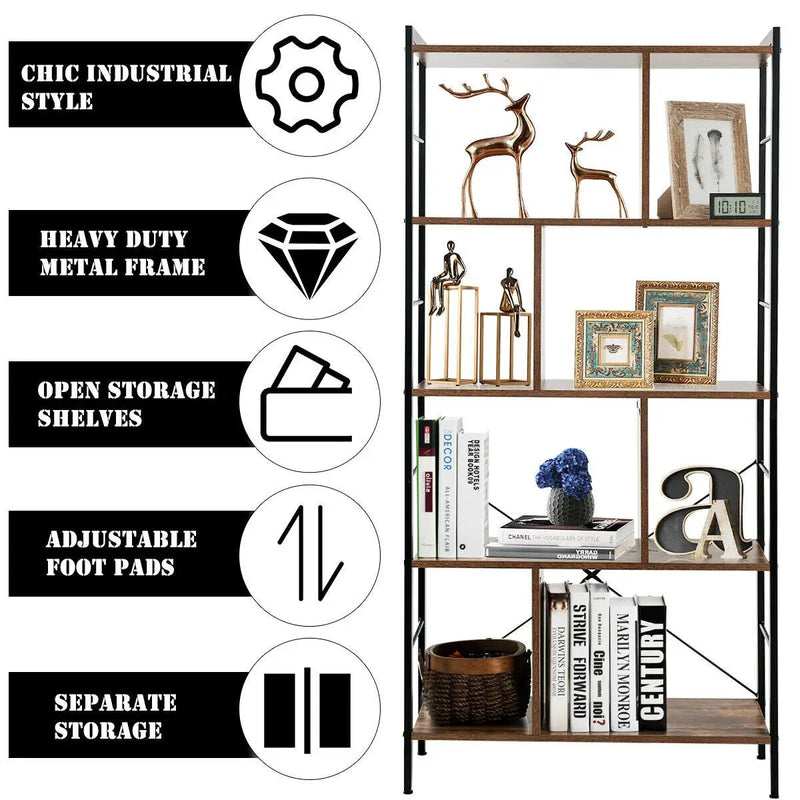 4-Tier Industrial Freestanding Bookshelf with Metal Frame by DirectDeals