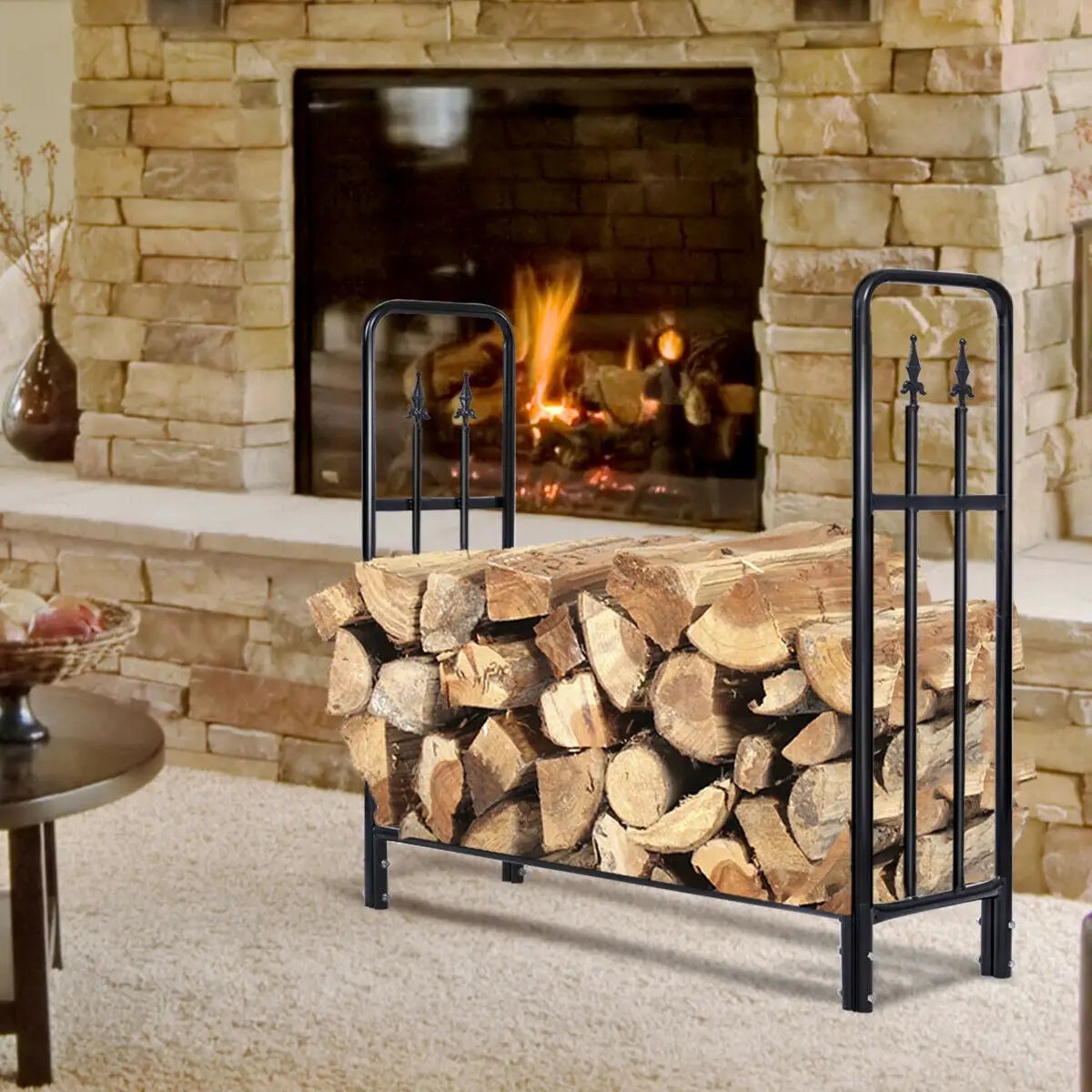 4 Feet Outdoor Heavy Duty Steel Firewood Wood Storage Rack by DirectDeals