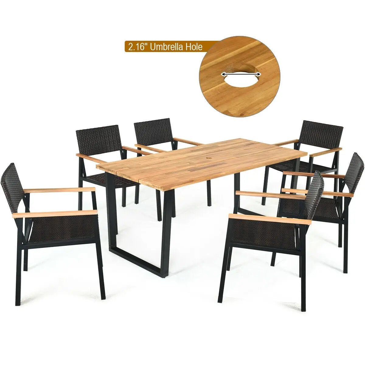 Patented 7 Pieces Outdoor Dining Set with Large Acacia Wood Table Top by DirectDeals