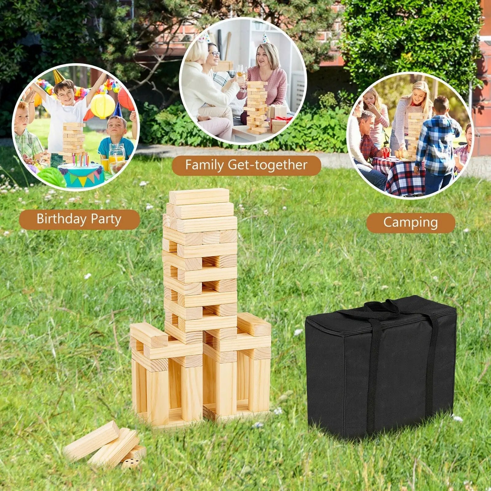 54 Pieces Tumbling Timber Toy with Carrying Bag by DirectDeals