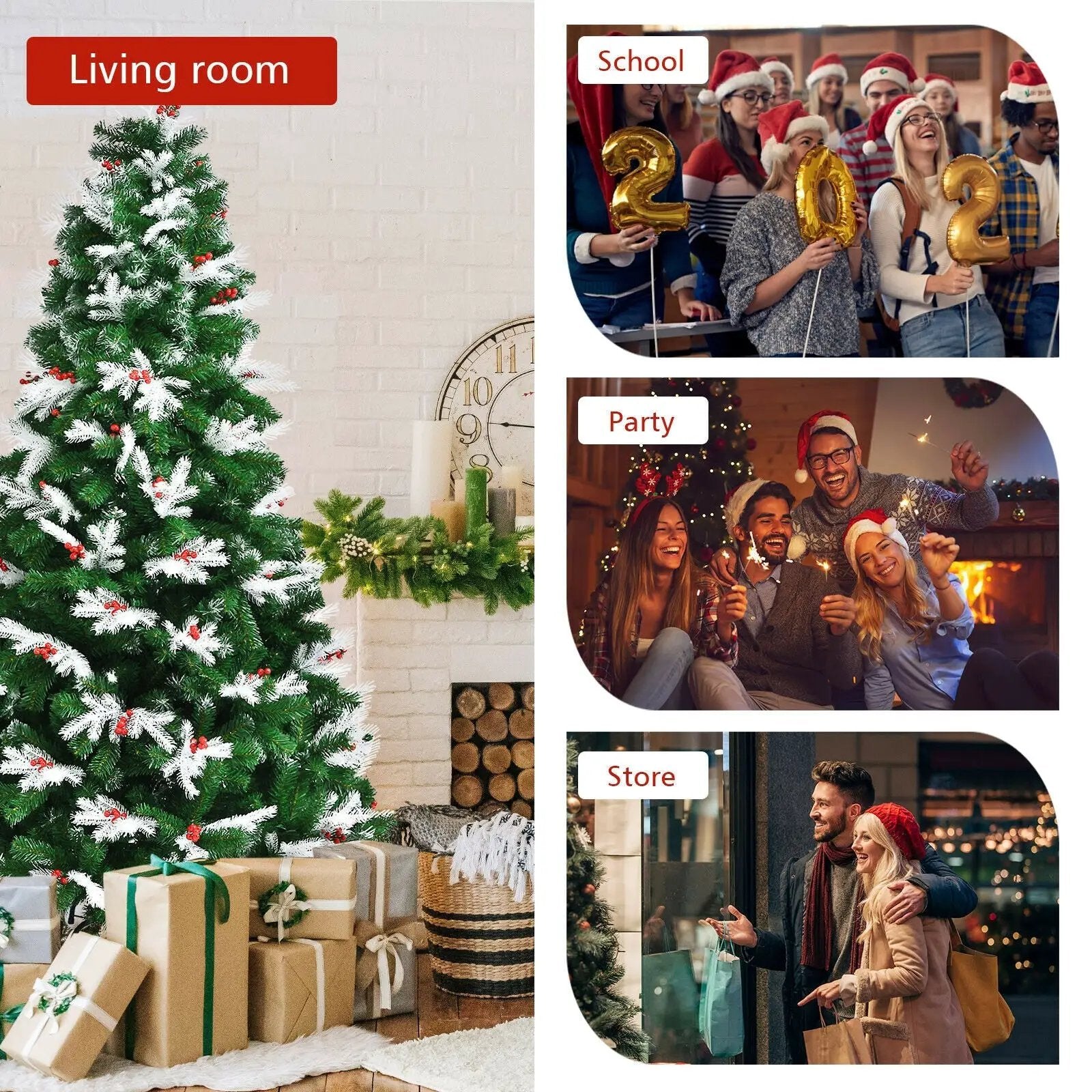 Unlit Snowy Hinged Christmas Tree with Mixed Tips and Red Berries by DirectDeals