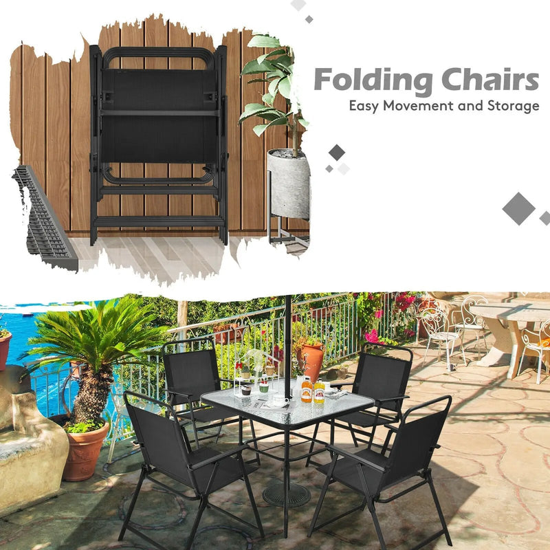6 Pieces Patio Dining Set with Umbrella-Gray by DirectDeals