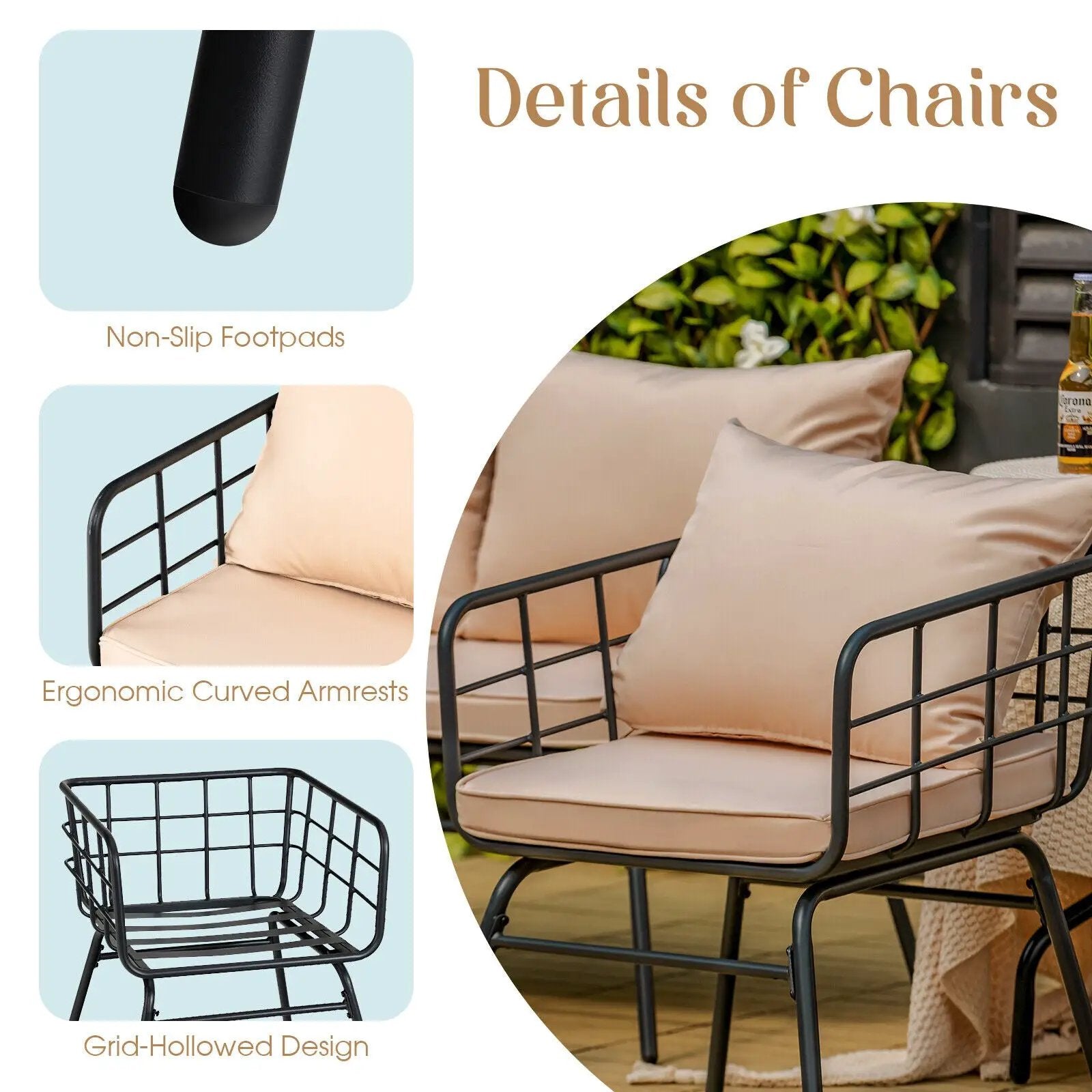 4 Pieces Patio Furniture Set with Seat Back Cushions for Garden-Beige by DirectDeals