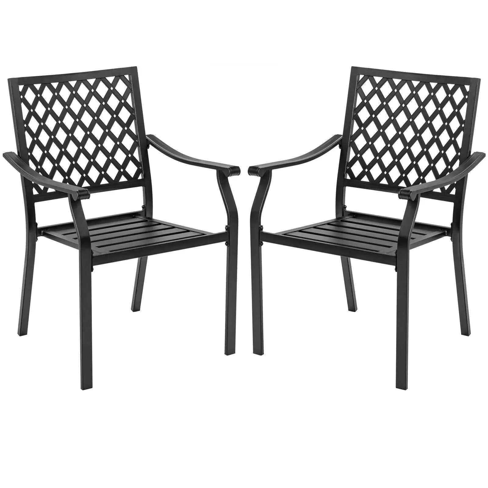 3 Pieces Patio Dining Set Stackable Chairs Armrest Table with Umbrella Hole by DirectDeals