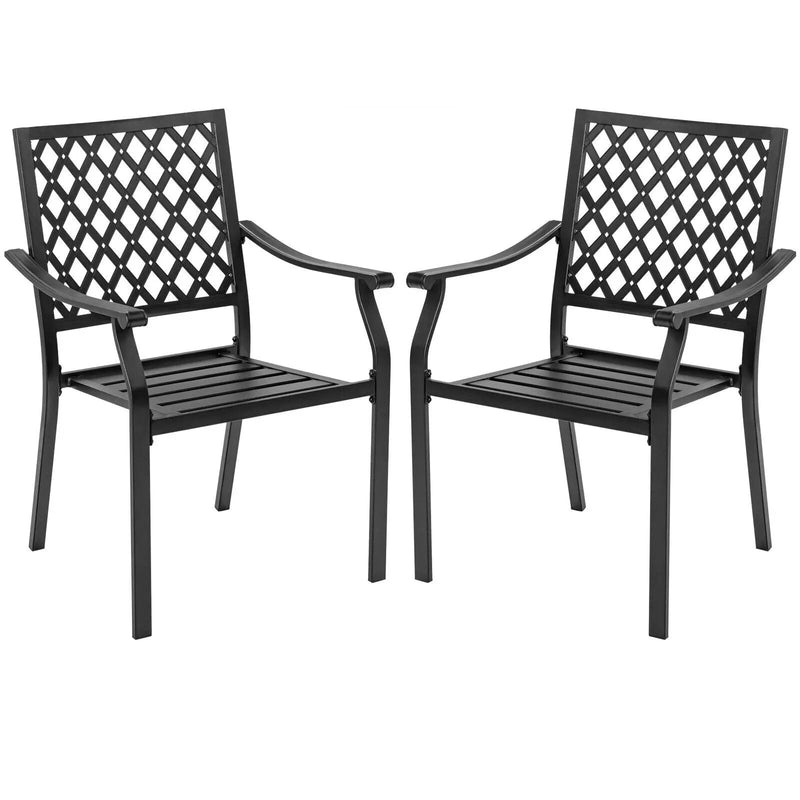 3 Pieces Patio Dining Set Stackable Chairs Armrest Table with Umbrella Hole by DirectDeals