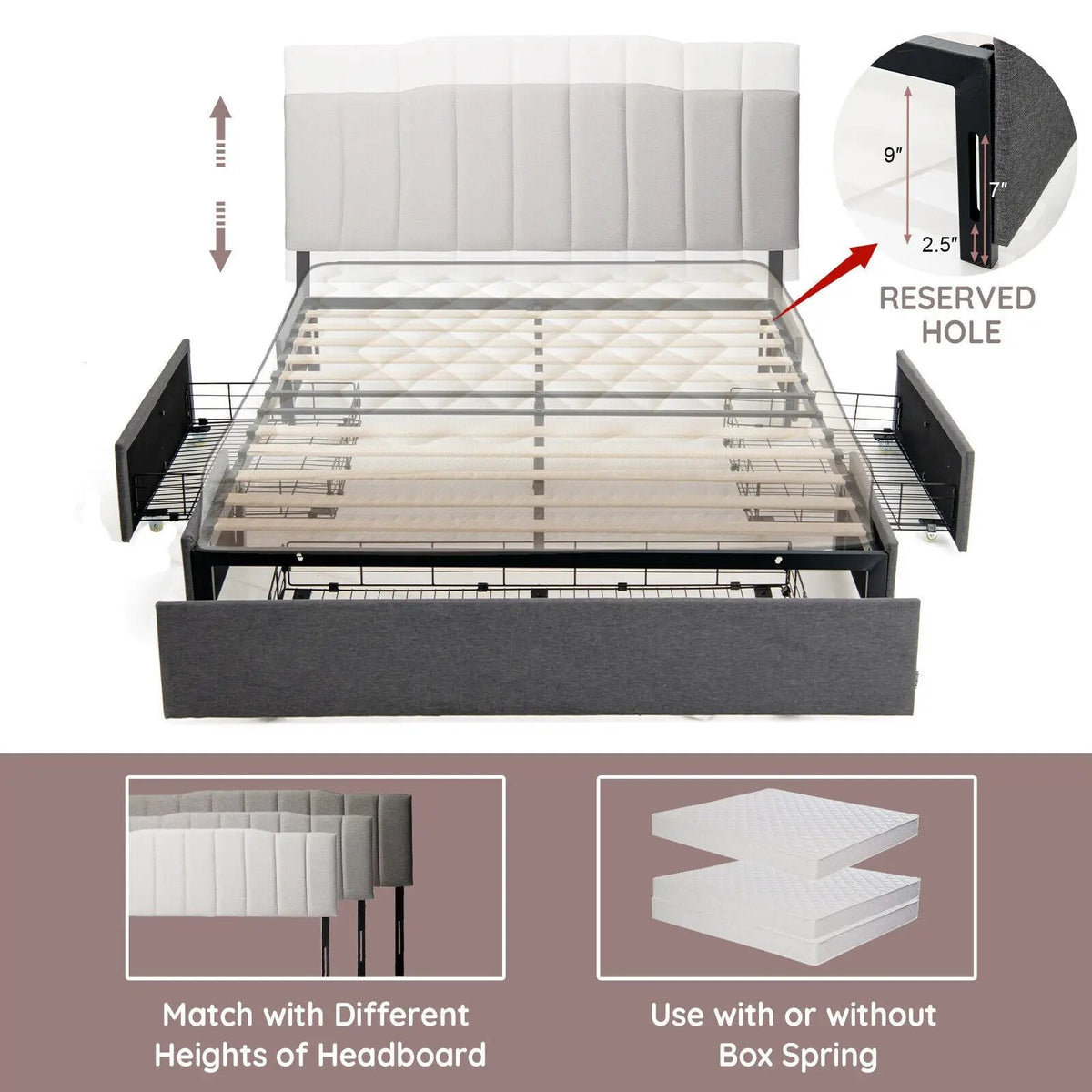 Upholstered Platform Bed Frame with 3 Storage Drawers, photo 5 of 9