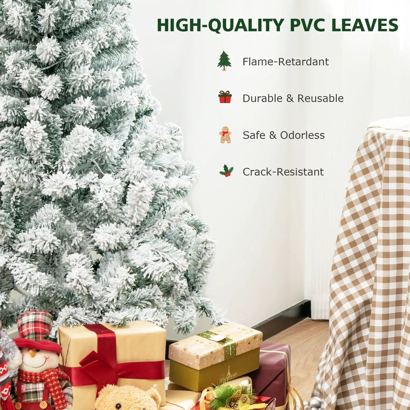 4.5 Feet Pre-Lit Premium Snow Flocked Christmas Tree with 150 Lights by DirectDeals