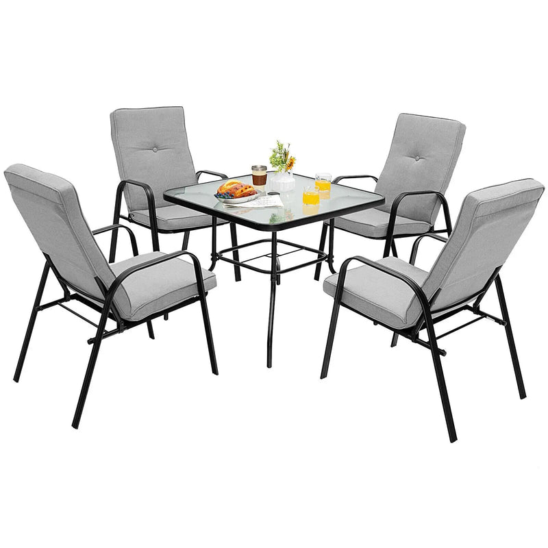 4 Patio Dining Stackable Chairs Set with High-Back Cushions by DirectDeals