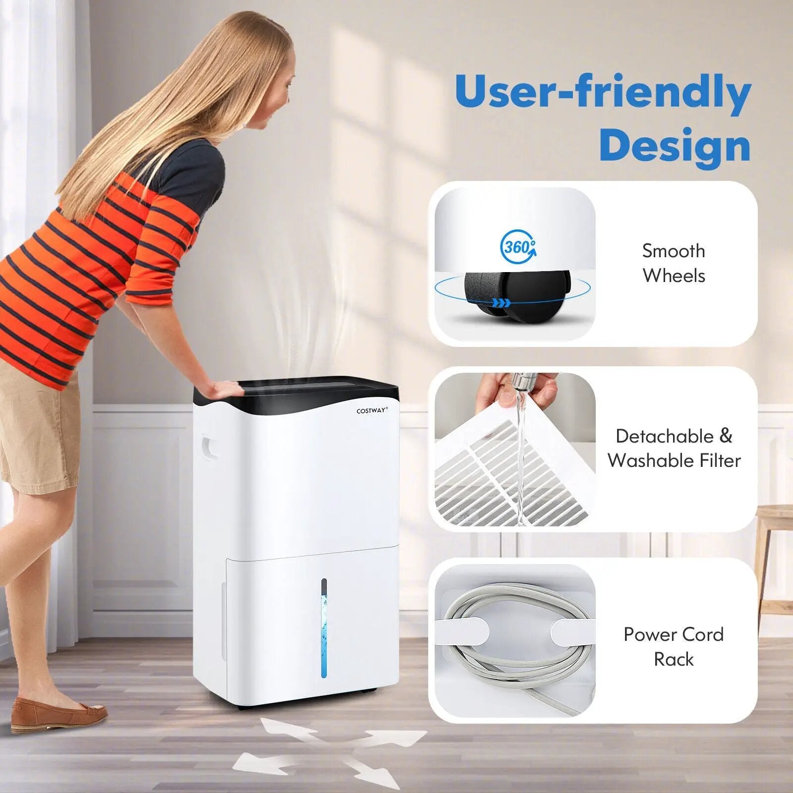 100-Pint Dehumidifier with Smart App and Alexa Control for Home and Basements-White by DirectDeals