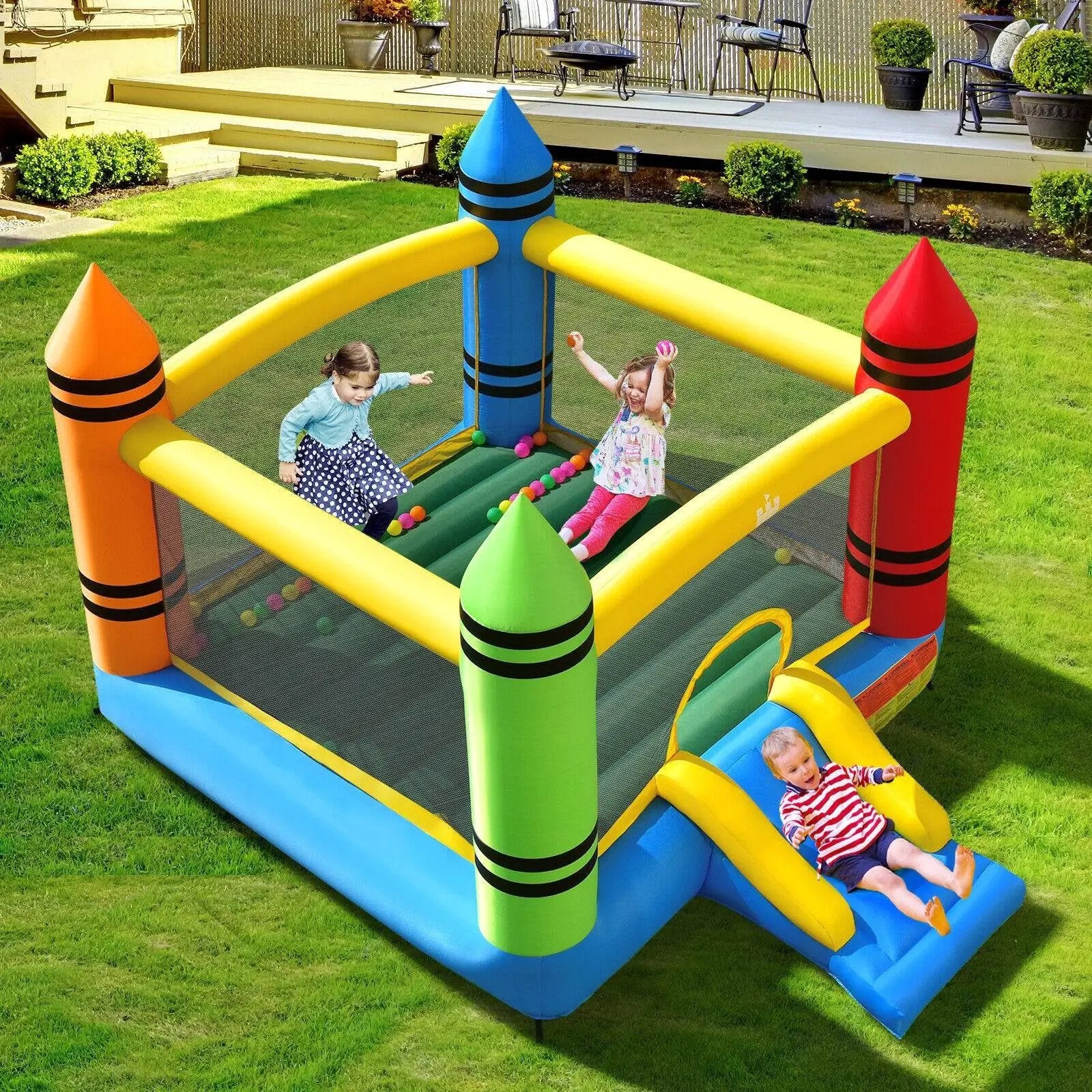 Kids Inflatable Bounce House with Slide and Ocean Balls Not Included Blower by DirectDeals