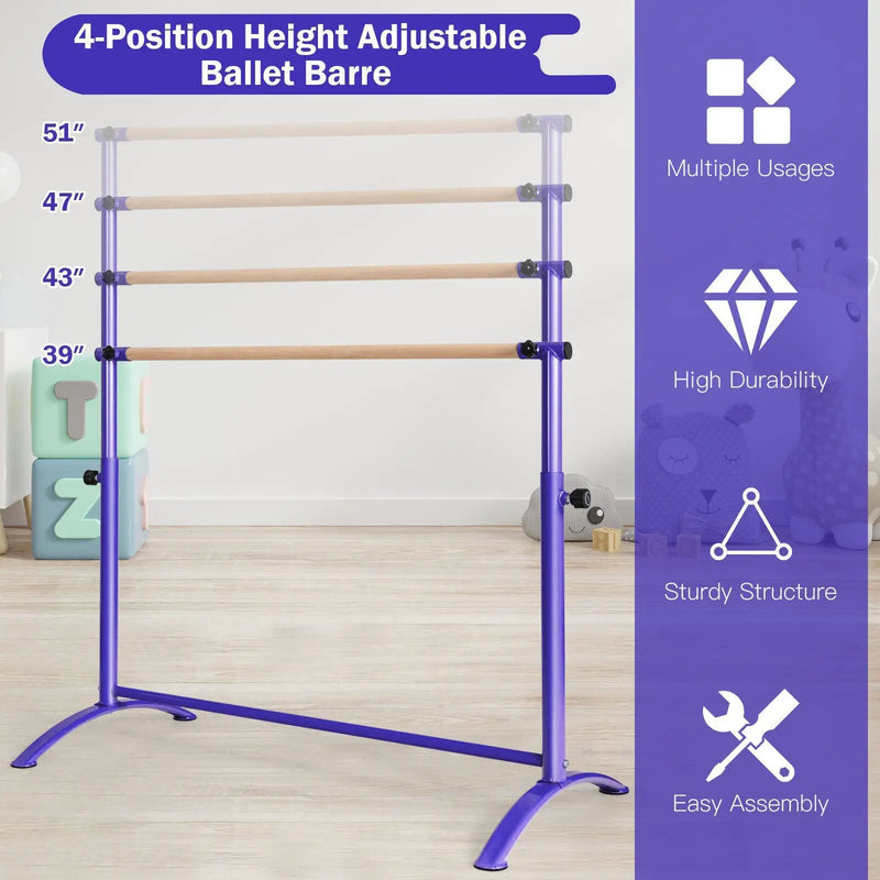 51 Inch Ballet Barre Bar with 4-Position Adjustable Height by DirectDeals
