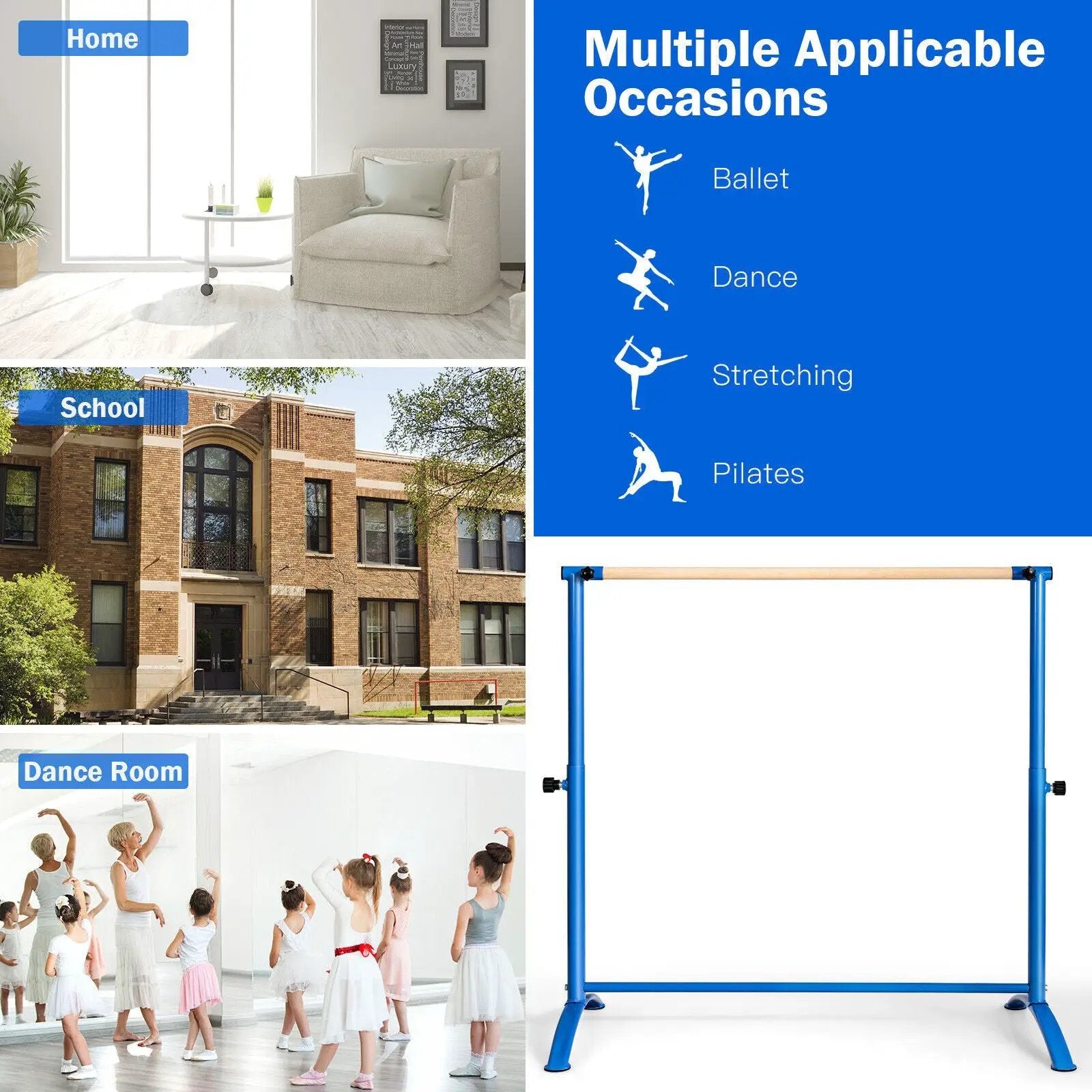 51 Inch Ballet Barre Bar with 4-Position Adjustable Height by DirectDeals
