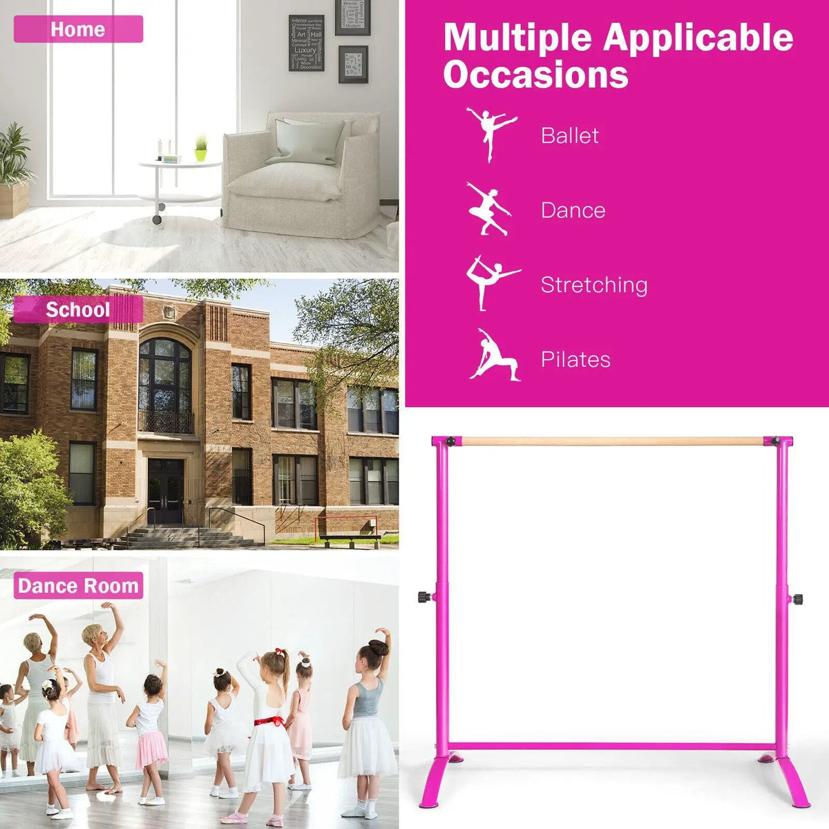 51 Inch Ballet Barre Bar with 4-Position Adjustable Height, photo 9 of 24