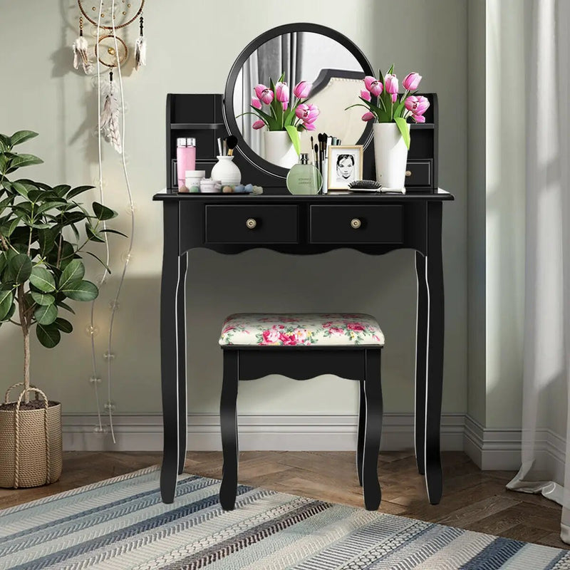 Makeup Vanity Table Set Girls Dressing Table with Drawers Oval Mirror by DirectDeals