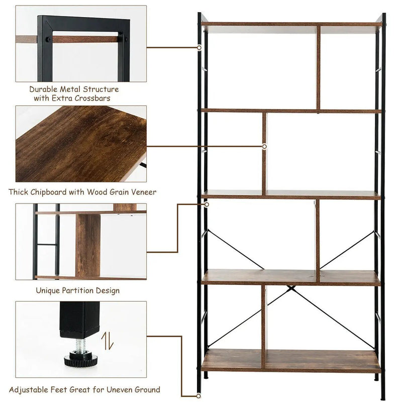 4-Tier Industrial Freestanding Bookshelf with Metal Frame by DirectDeals
